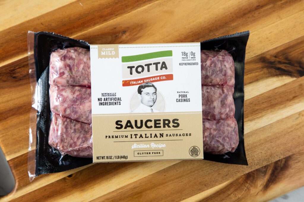 Package of totta sausage mild saucers